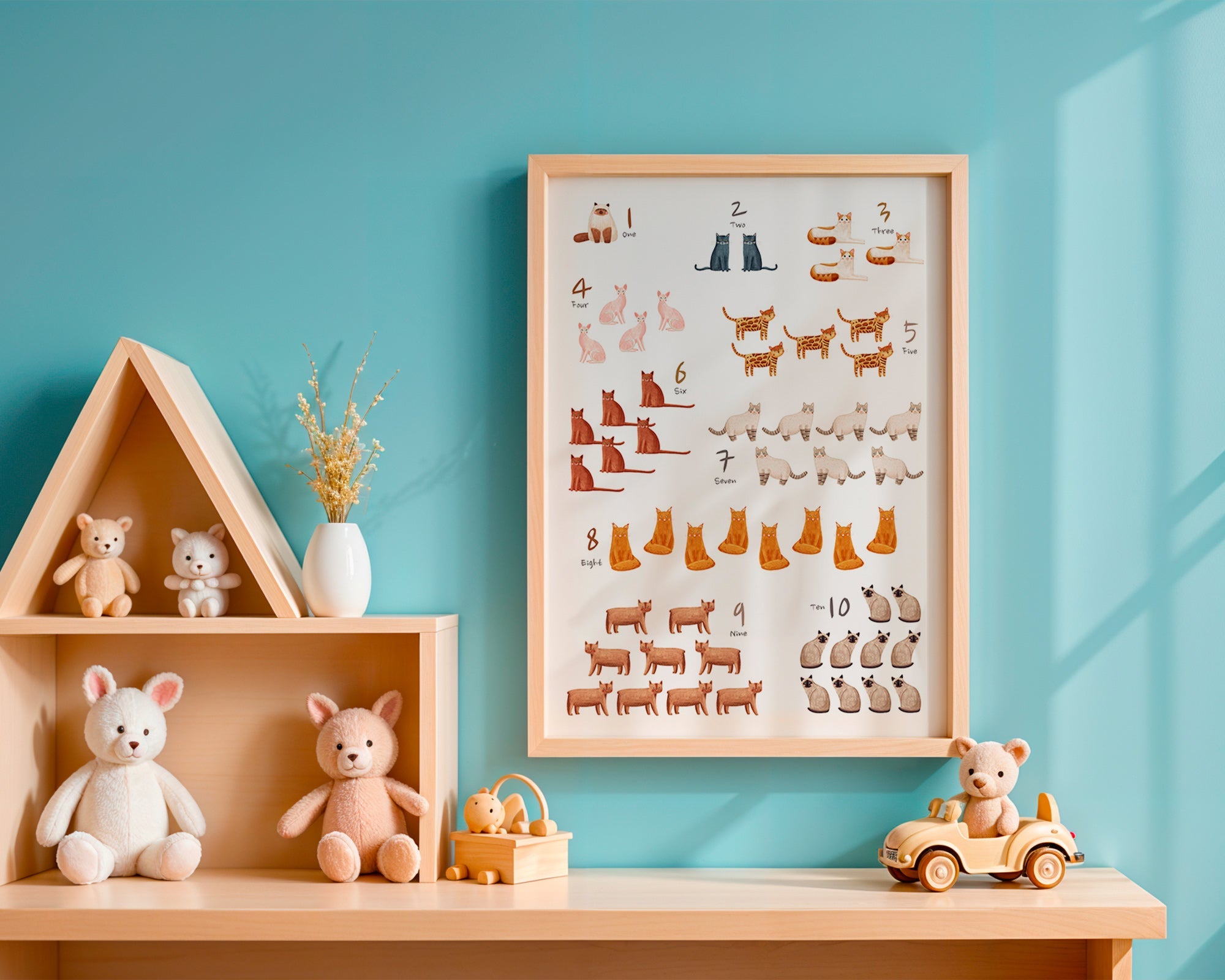 Stampa per bambini numeri con gatti illustrati