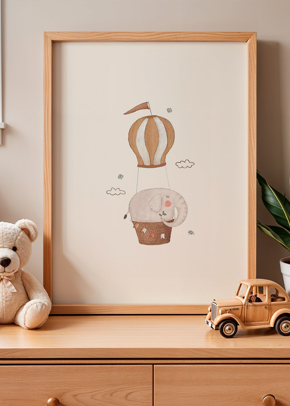 Stampa per bambini elefante sulla mongolfiera