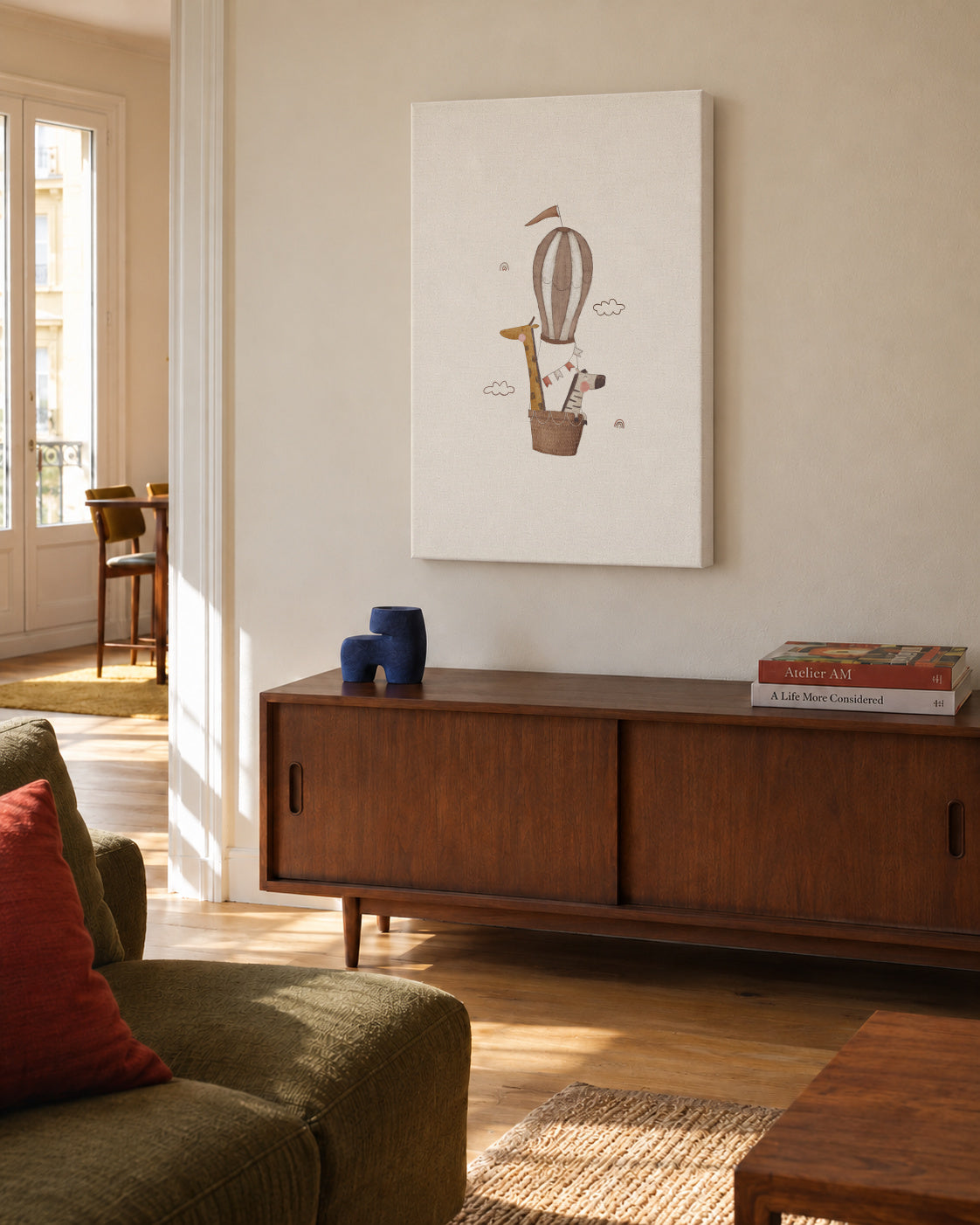 Balloon giraffe and elephant - Unframed canvas in an interior