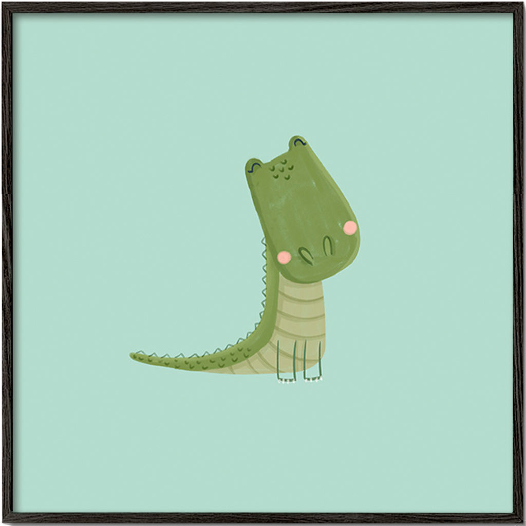 Stampa per bambini coccodrillo sorridente su sfondo menta