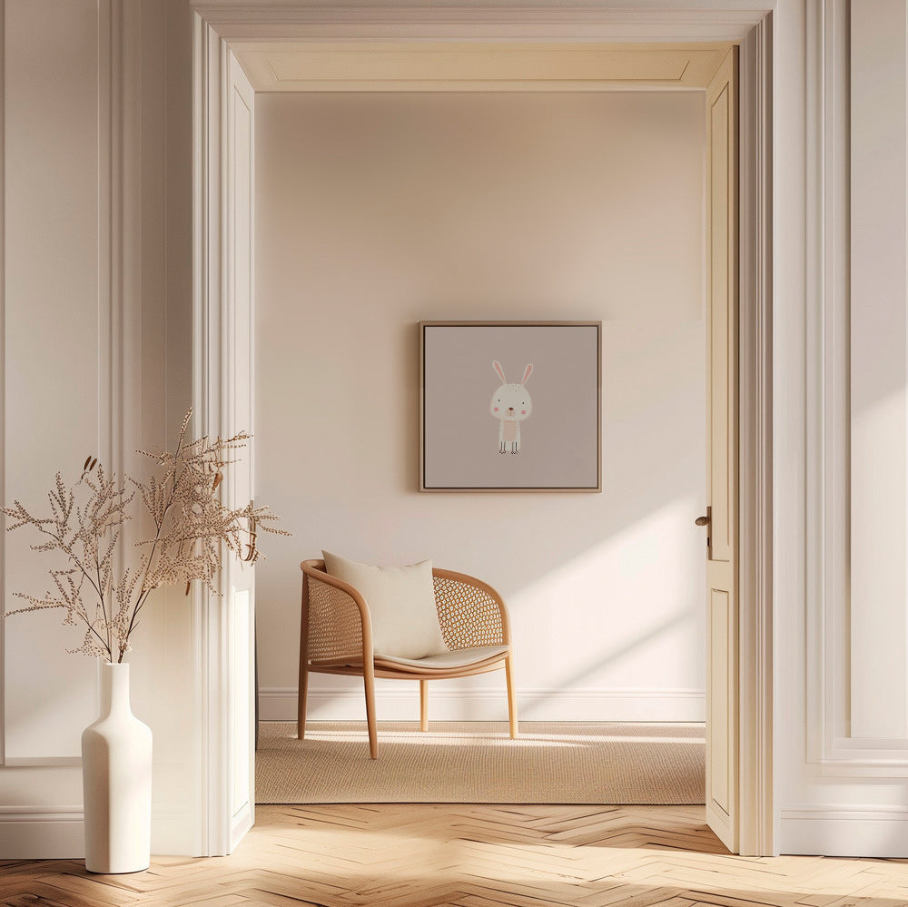 Stampa per bambini con coniglio minimal sfondo beige