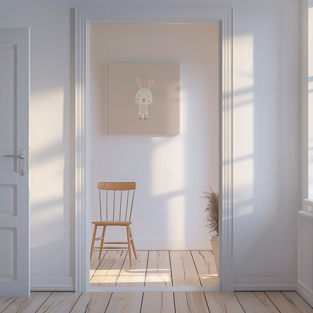 Stampa per bambini con coniglio minimal sfondo beige