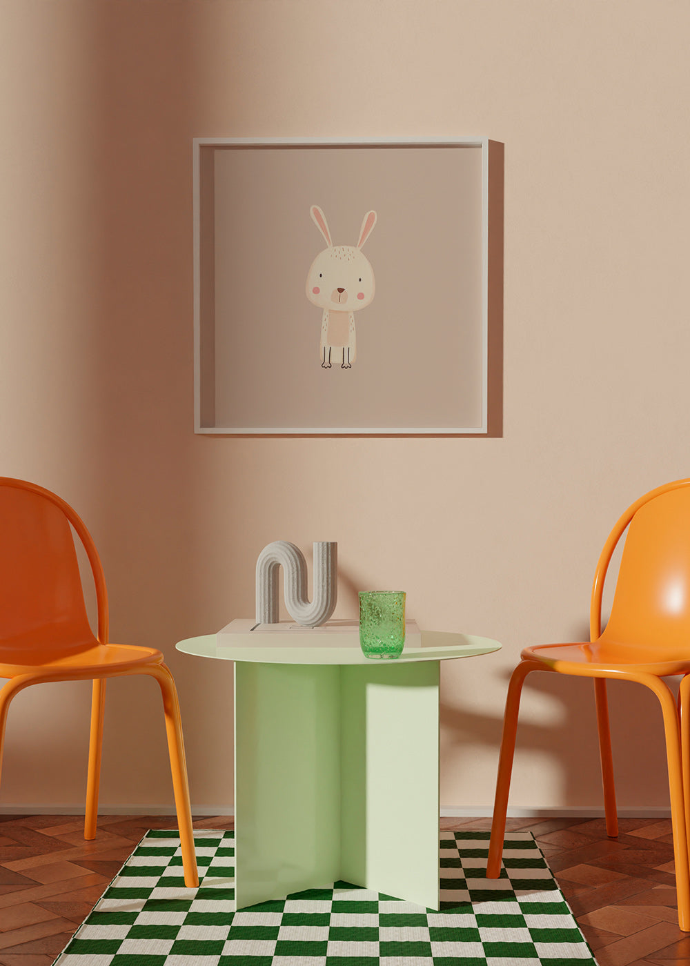 Stampa per bambini con coniglio minimal sfondo beige