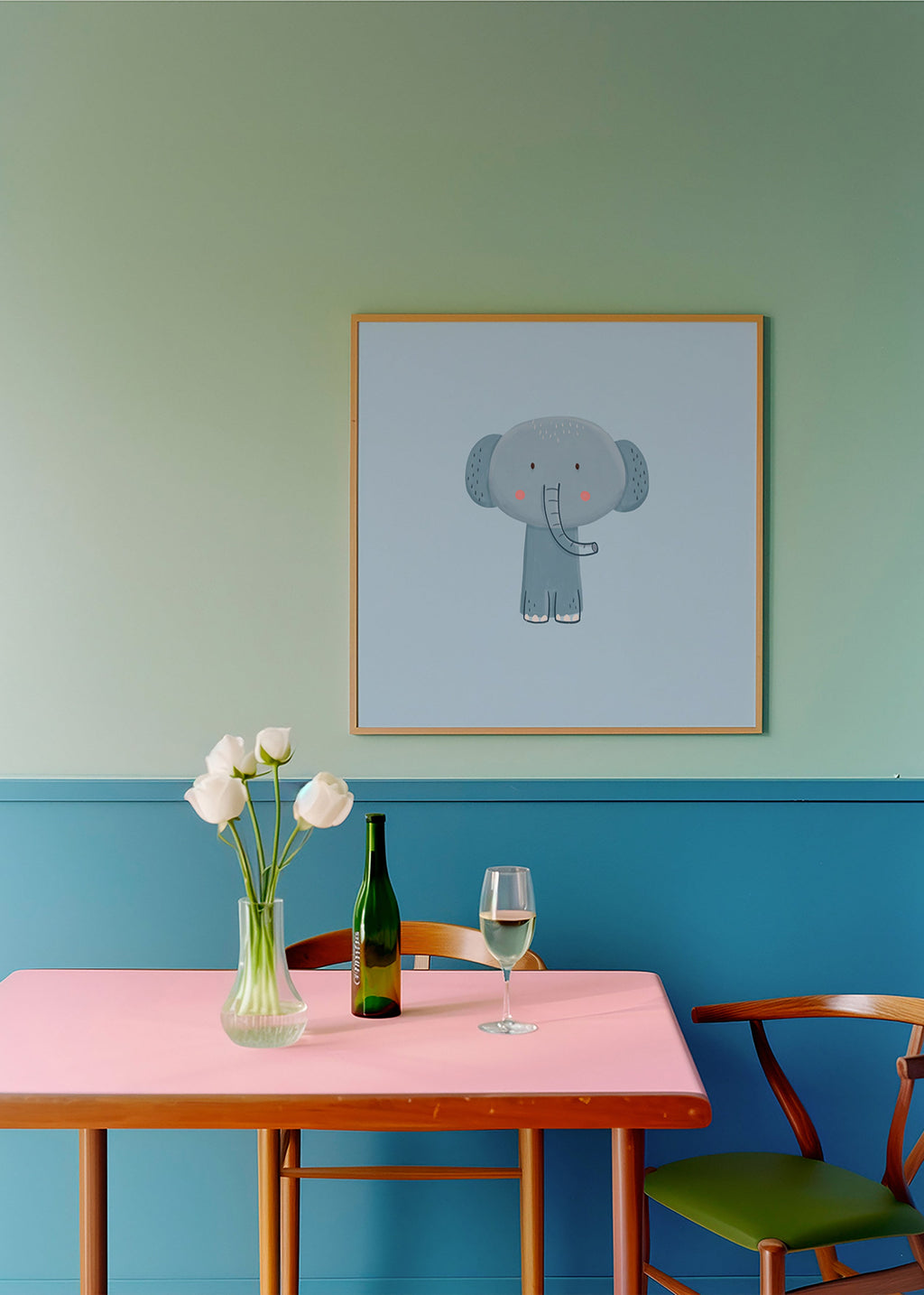 Stampa per bambini con elefante azzurro