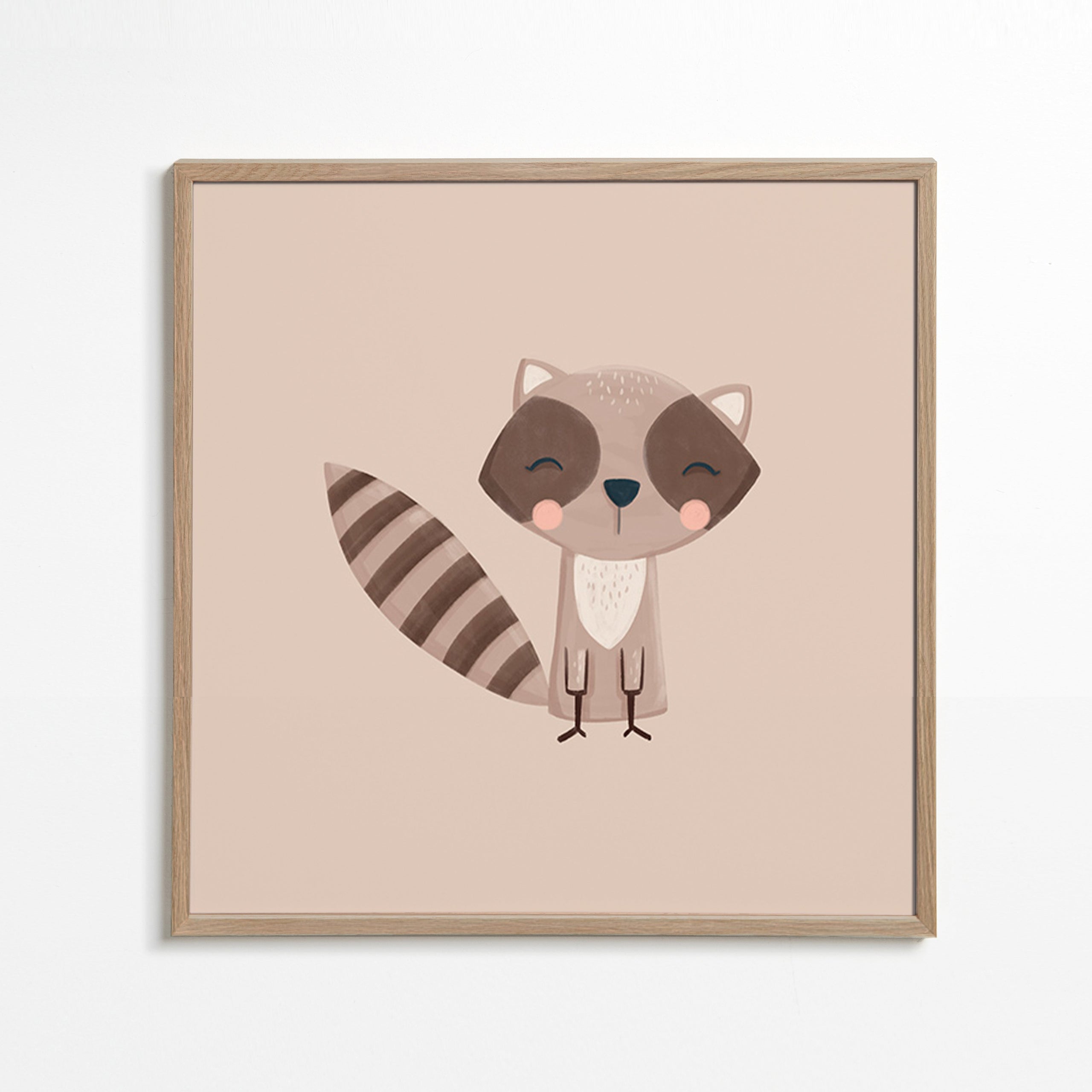 Stampa per bambini: procione sorridente su fondo beige