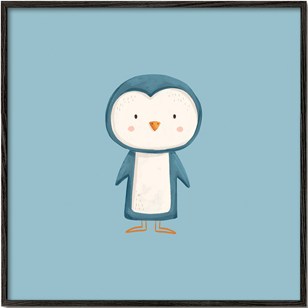 Opera pinguino illustrata su sfondo blu