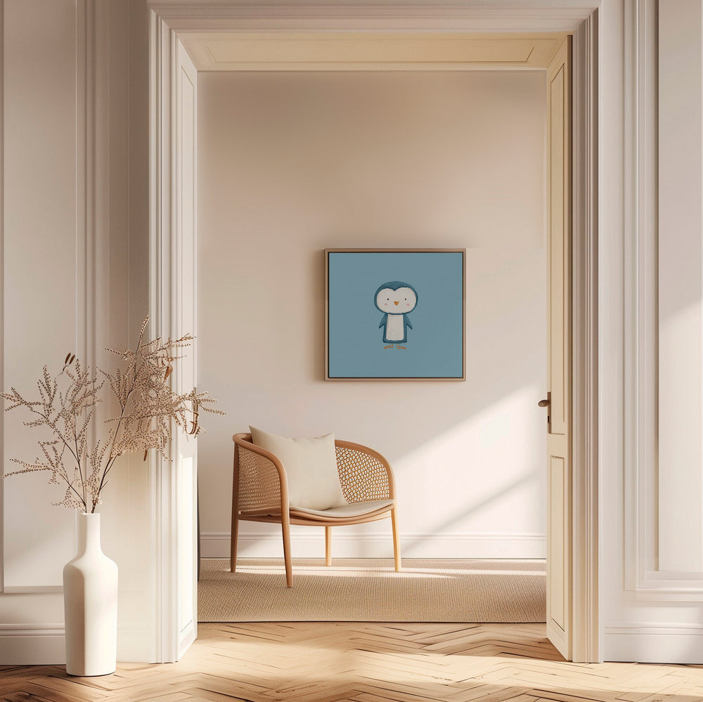 Opera pinguino illustrata su sfondo blu