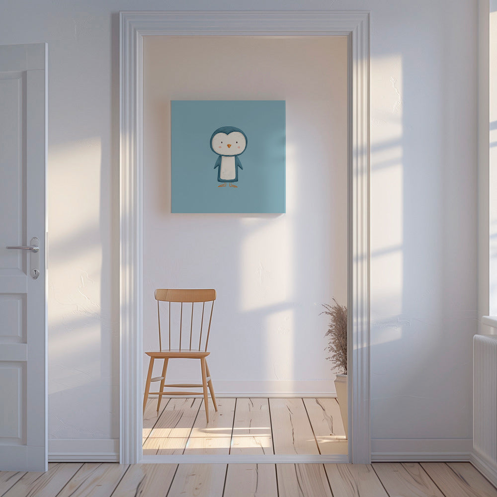 Opera pinguino illustrata su sfondo blu