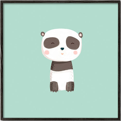Stampa per bambini con panda sorridente su sfondo menta