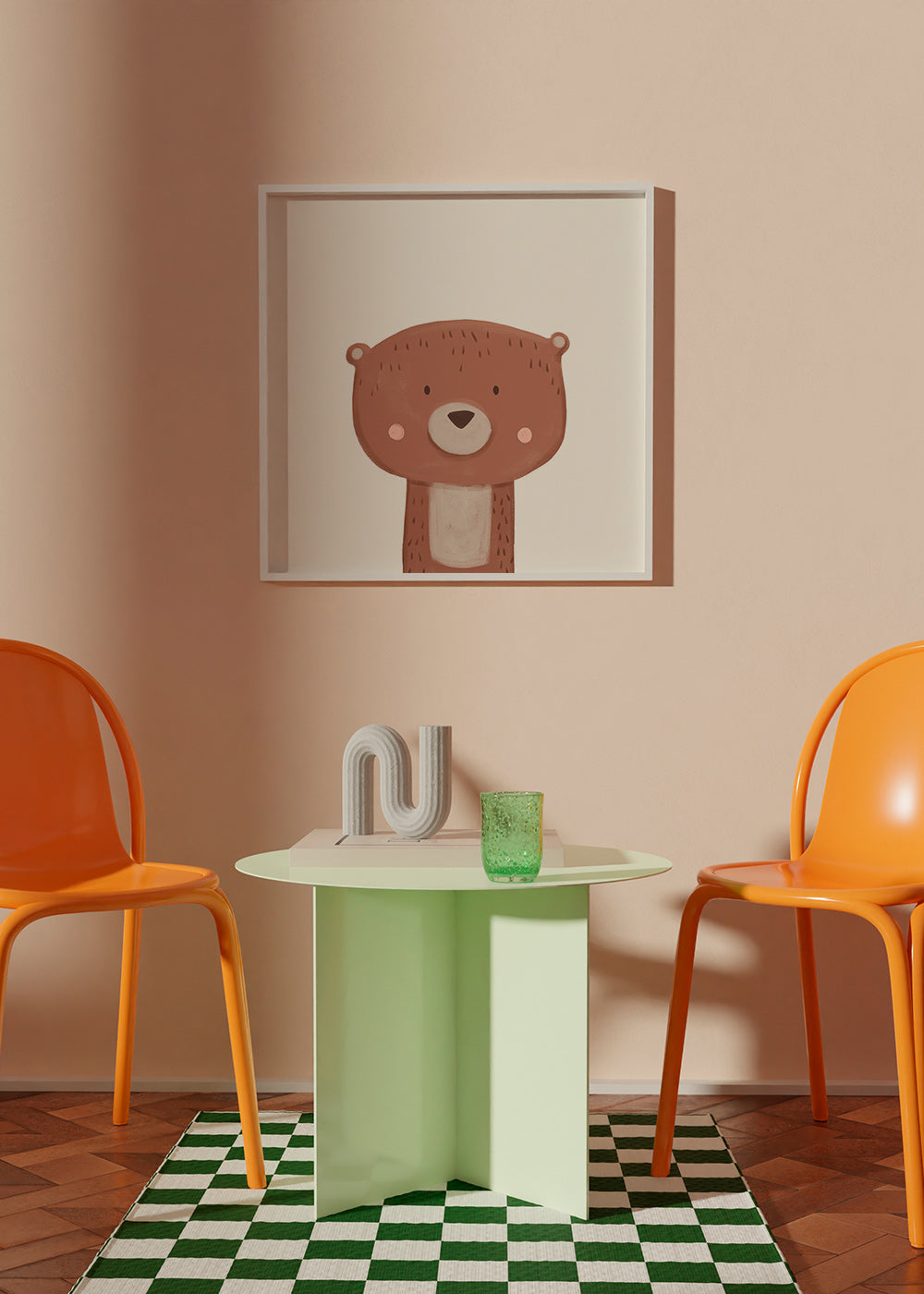 Stampa per bambini orso dolce su sfondo crema