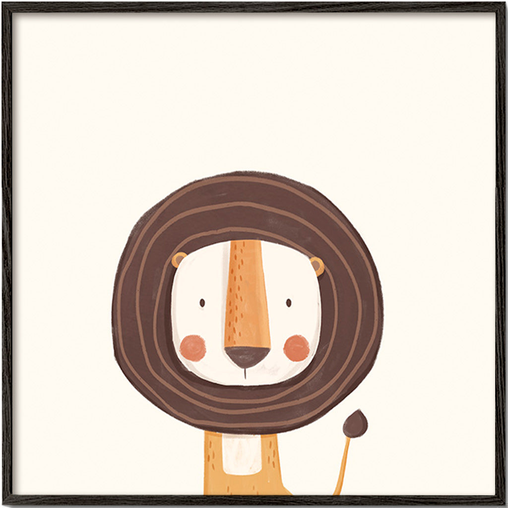 Stampa per bambini: leone sorridente in stile minimal