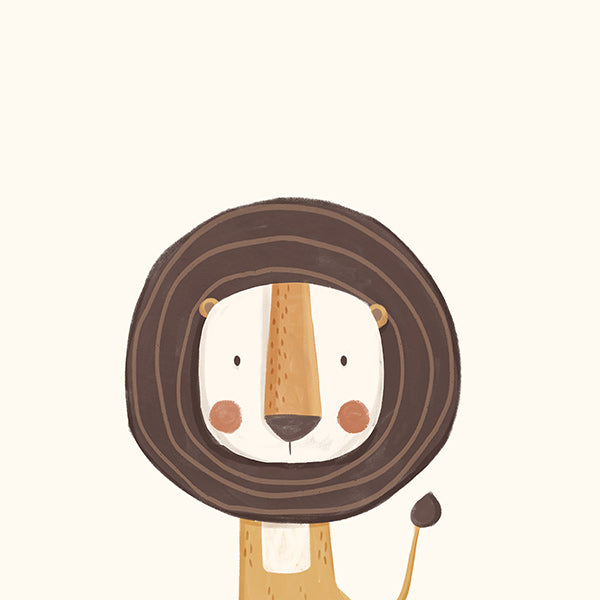 Stampa per bambini: leone sorridente in stile minimal