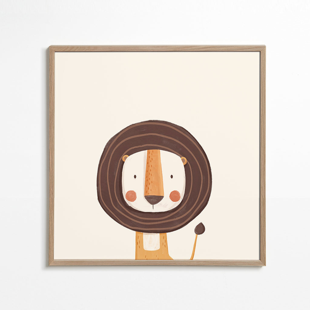 Stampa per bambini: leone sorridente in stile minimal