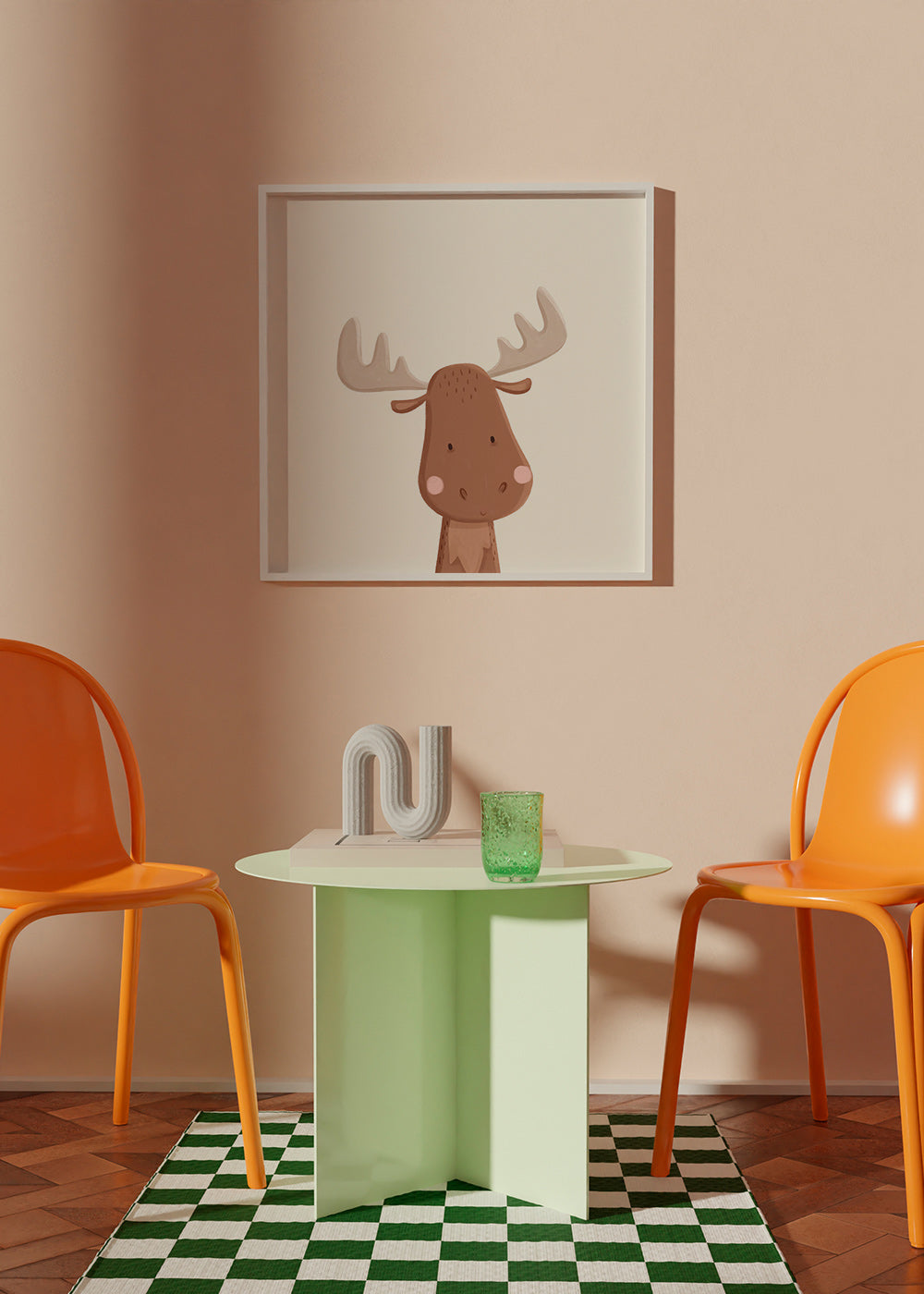 Illustrazione alce per bambini su sfondo chiaro