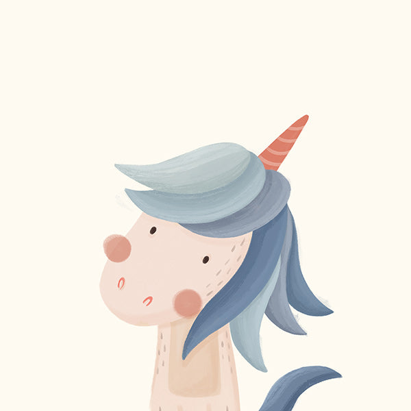Stampa per bambini unicorno blu carino