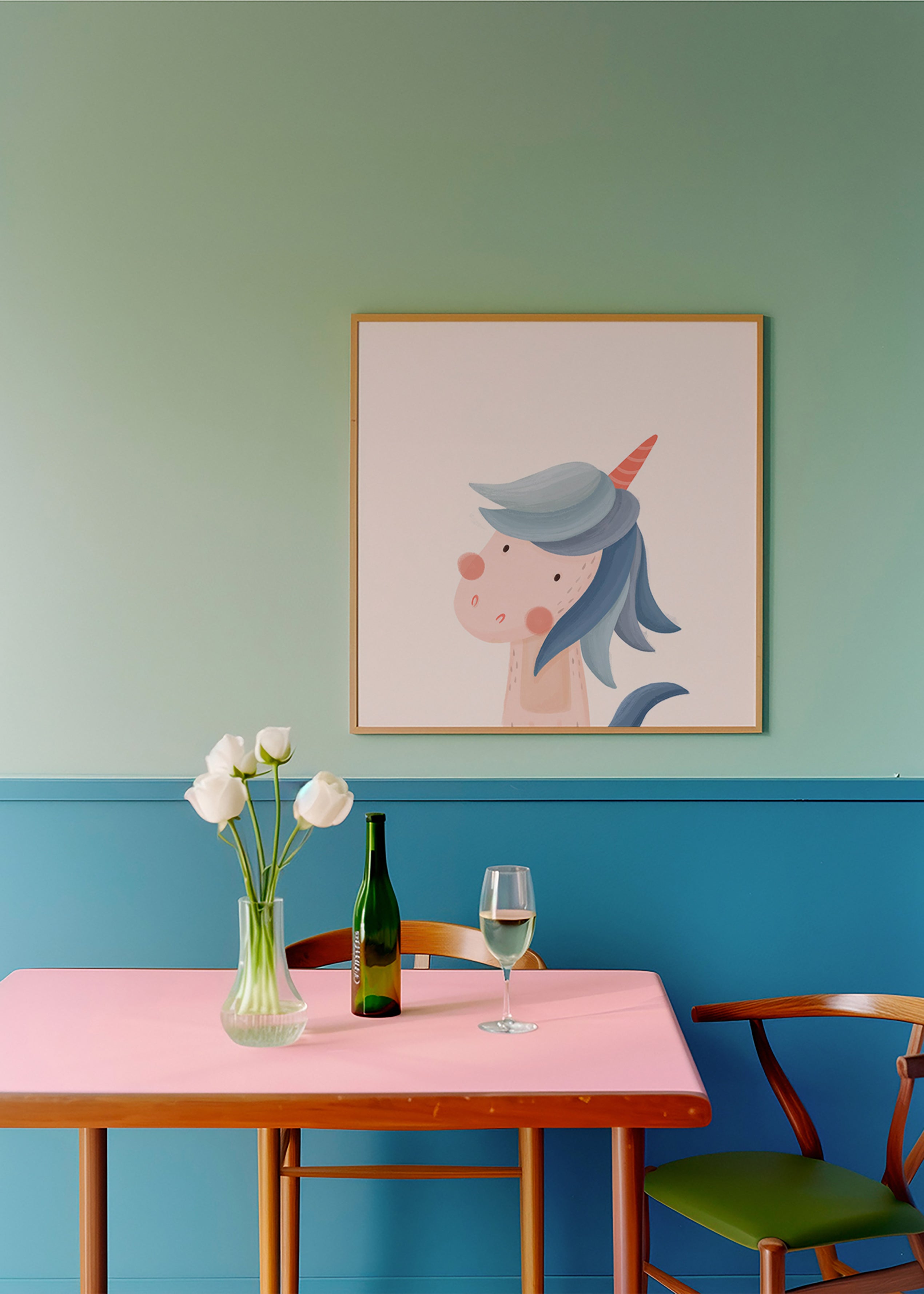 Stampa per bambini unicorno blu carino