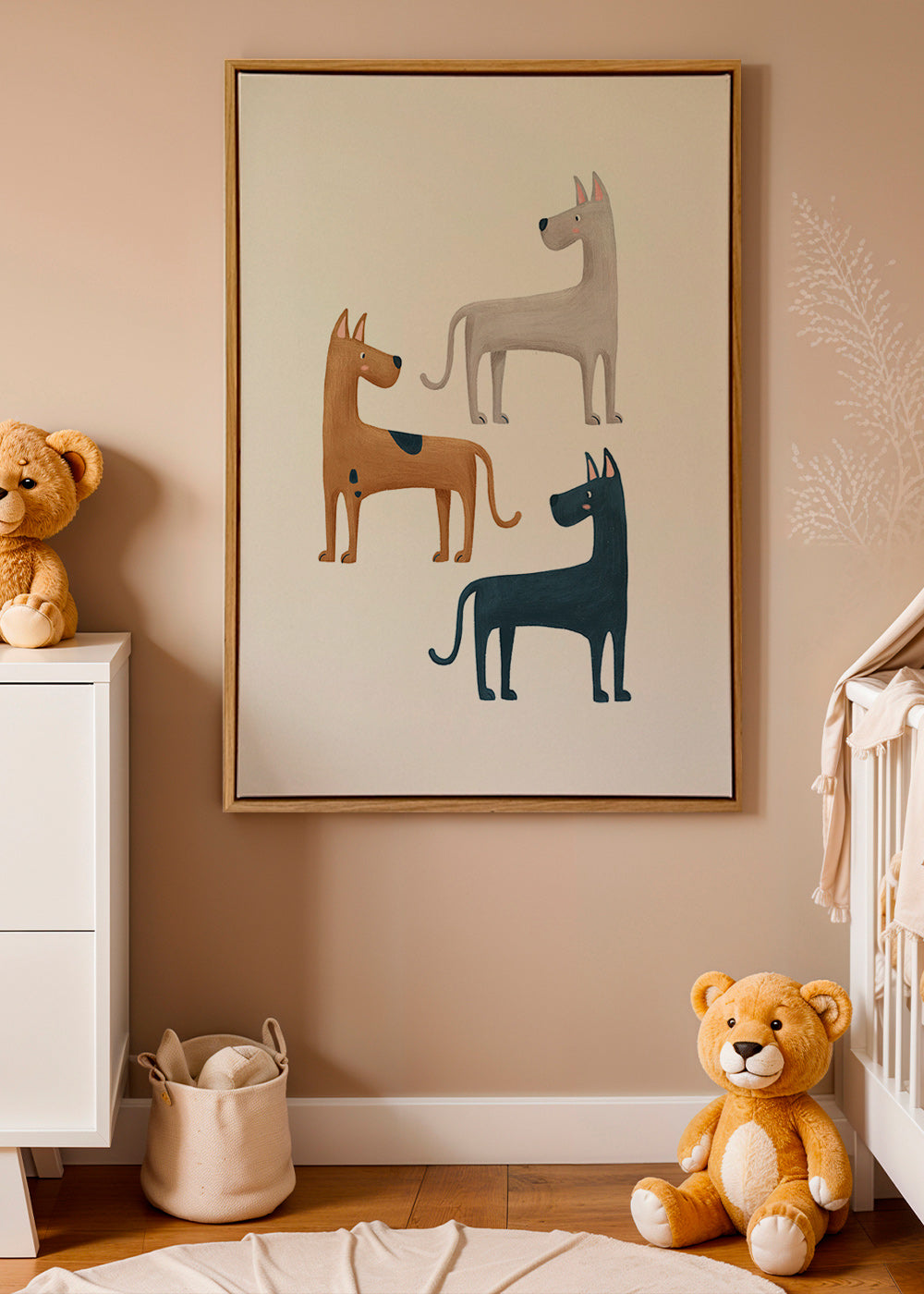 Quadro con tre cani illustrati