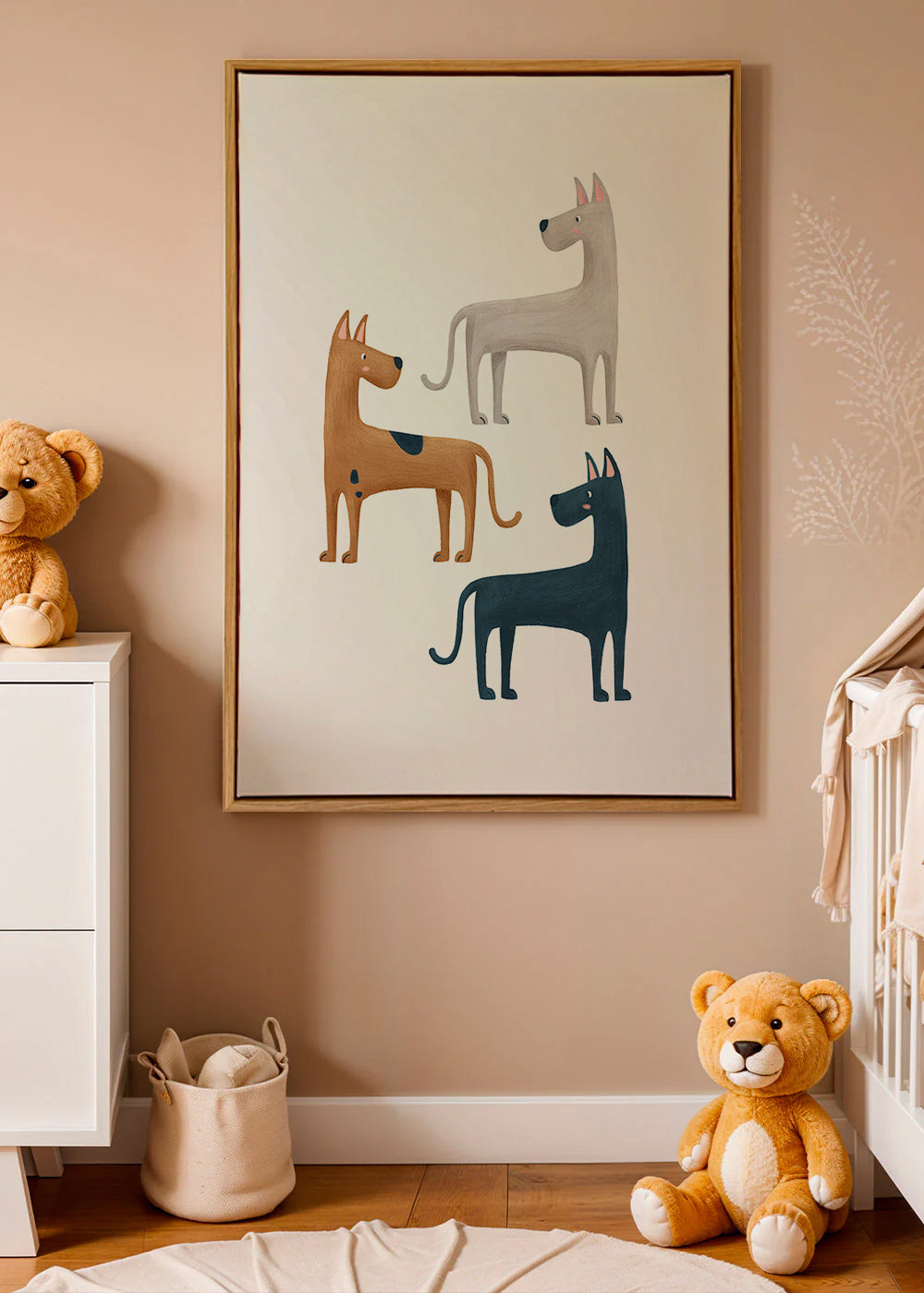Quadro con tre cani illustrati