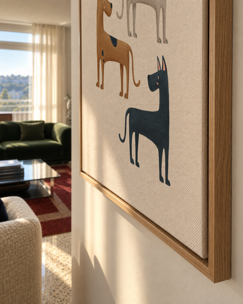Three Great Dane Dogs - Framed canvas detail