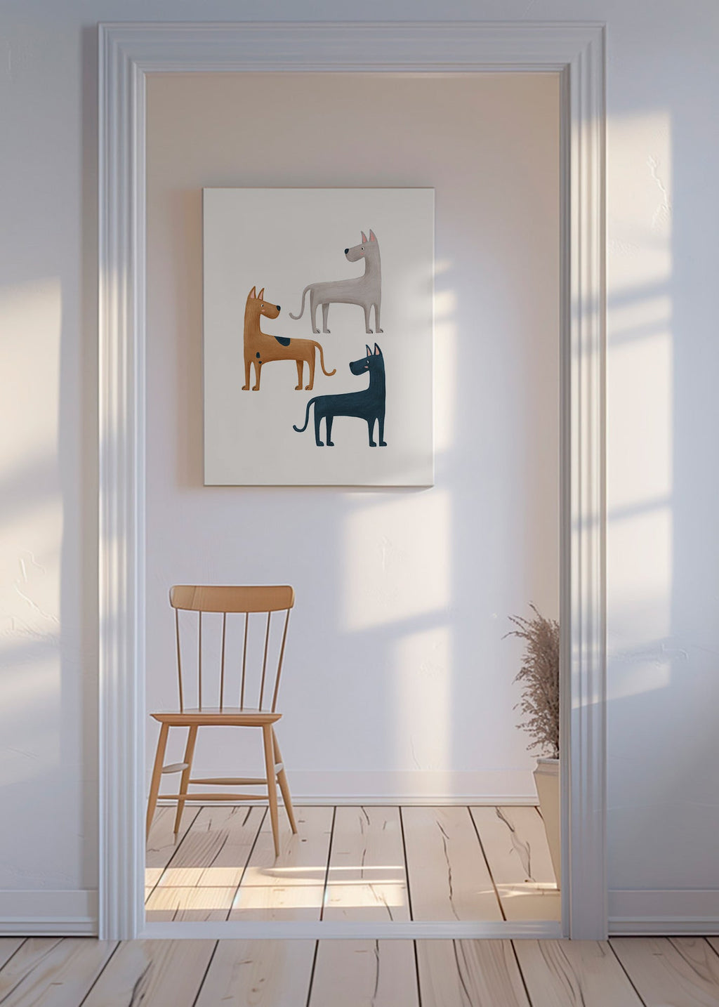 Quadro con tre cani illustrati