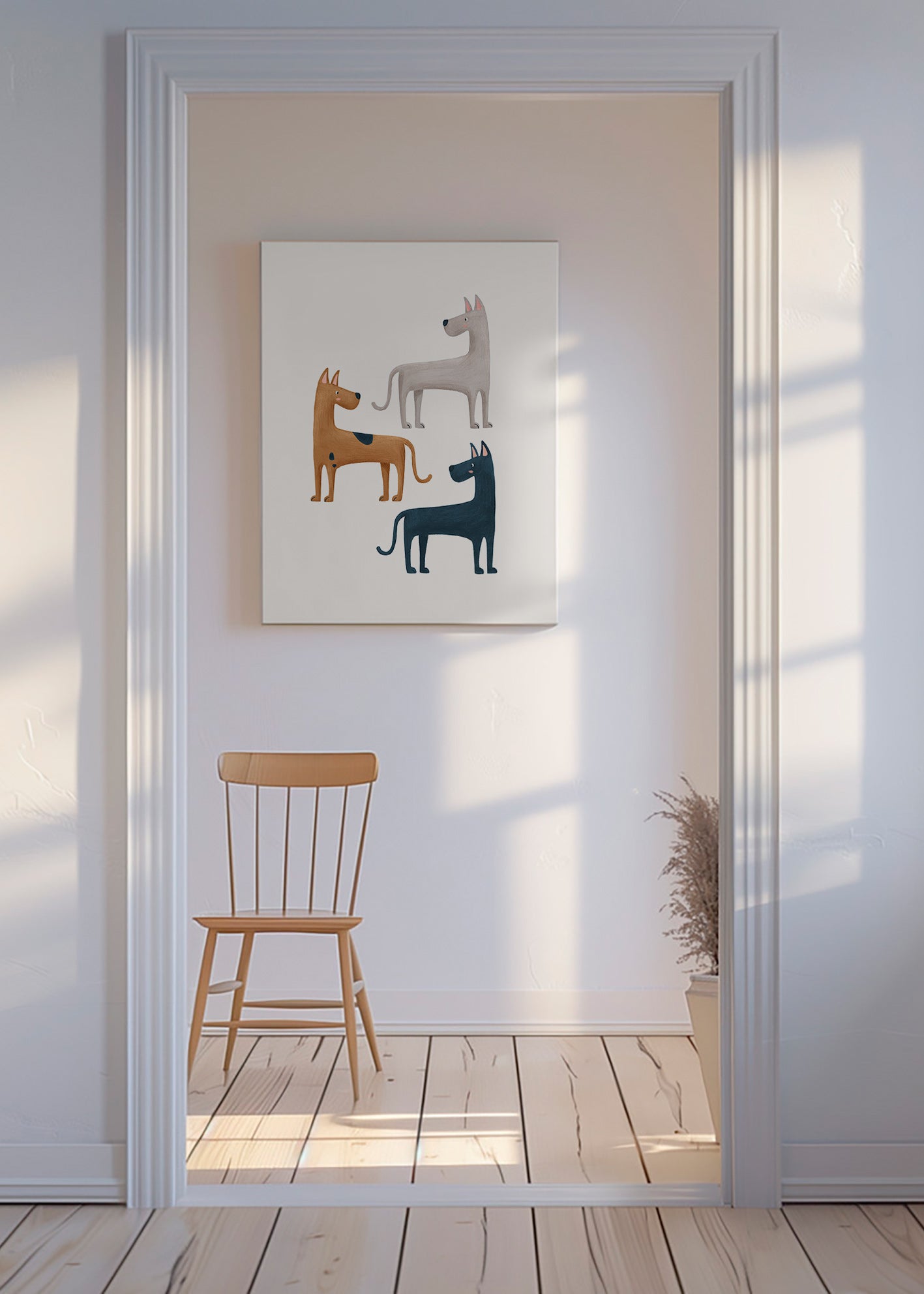 Quadro con tre cani illustrati