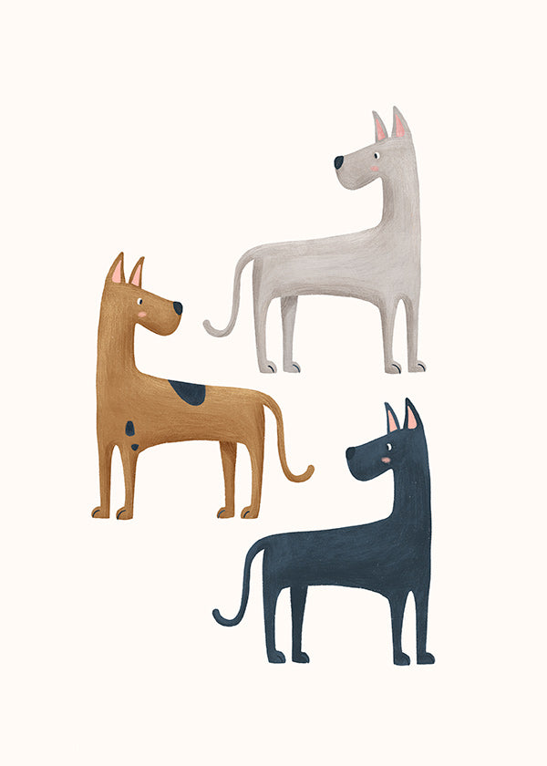 Quadro con tre cani illustrati