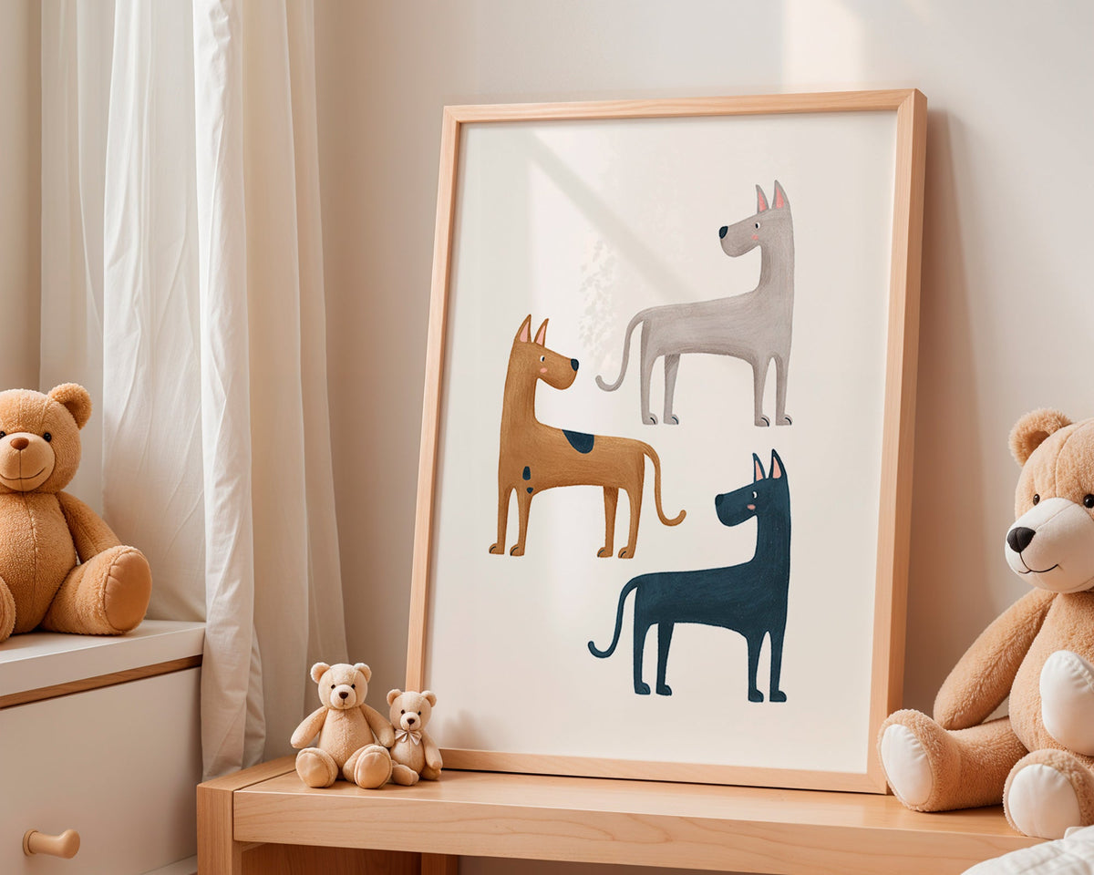 Quadro con tre cani illustrati