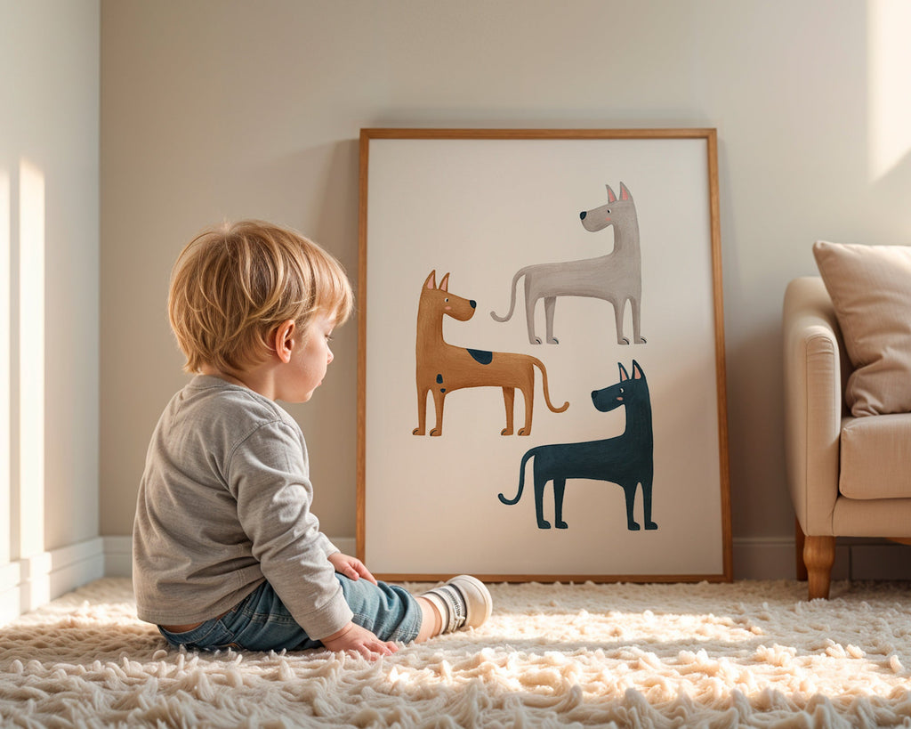 Quadro con tre cani illustrati