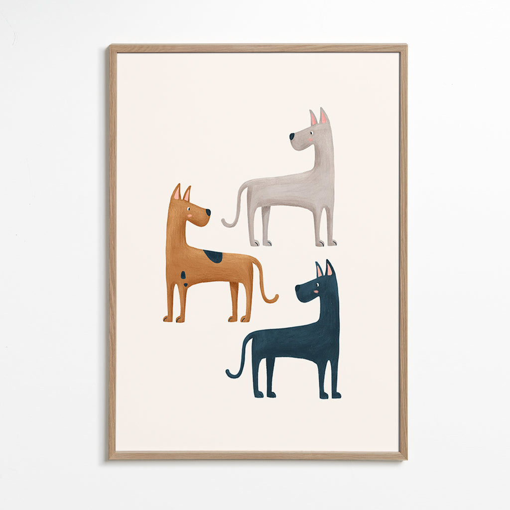 Quadro con tre cani illustrati