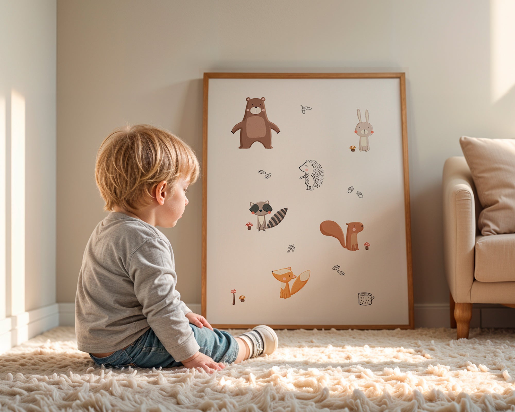 Stampa per bambini: amici del bosco in pastelli
