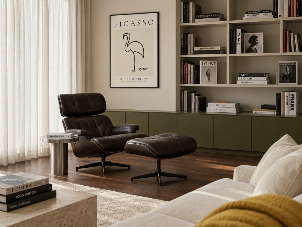 Pablo Picasso Animals Drawing Flamingo - Framed poster in an interior
