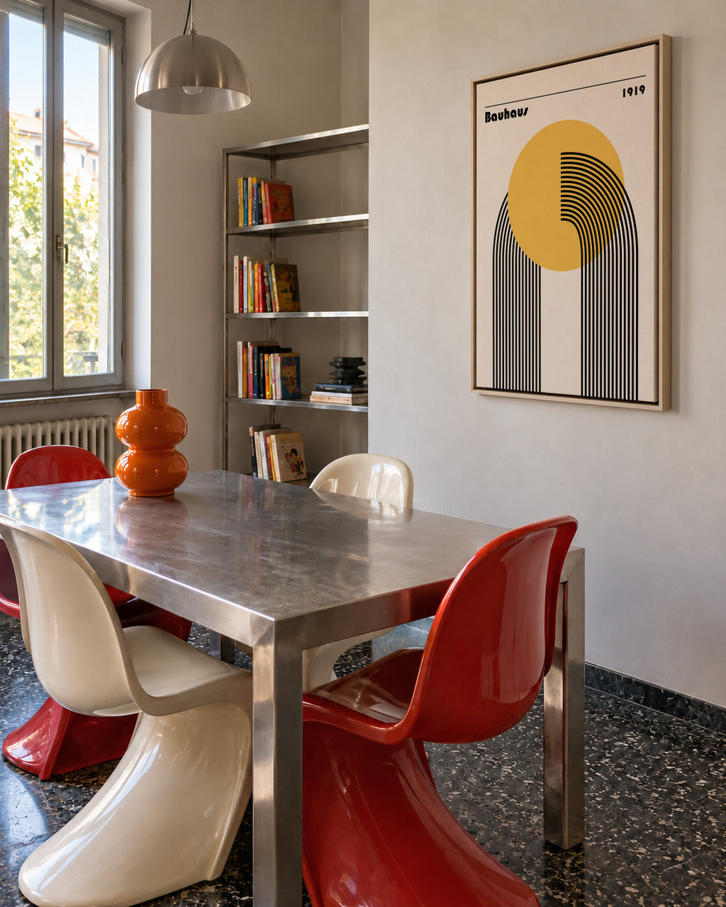 Bauhaus Venus yellow circle - Framed canvas in an interior