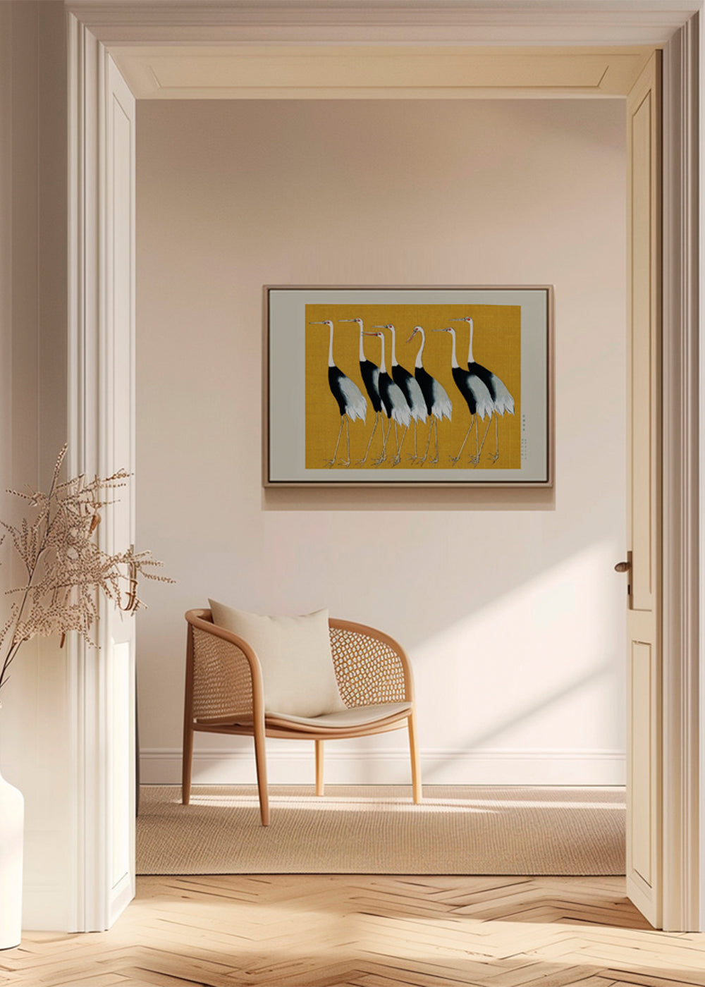 Japanese red-crowned crane vintage illustration