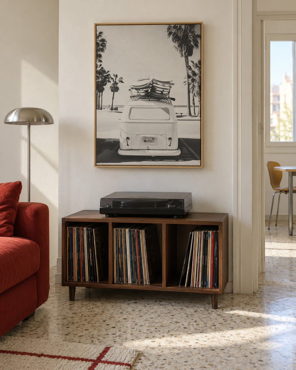 Beach Vintage Van Black & White - Framed canvas in an interior