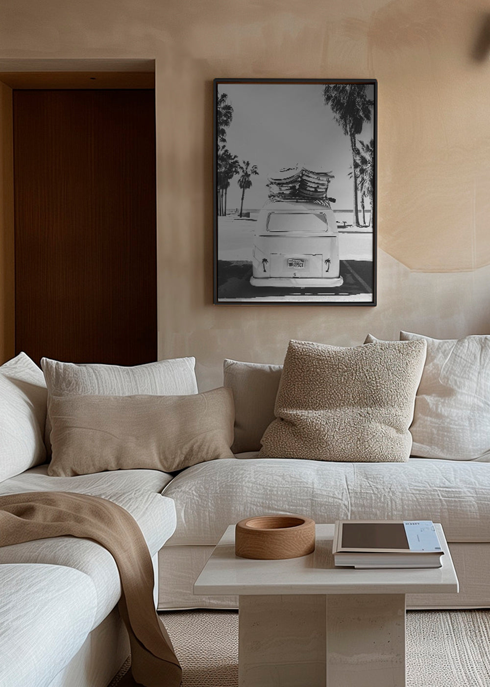 Beach Vintage Van Black & White