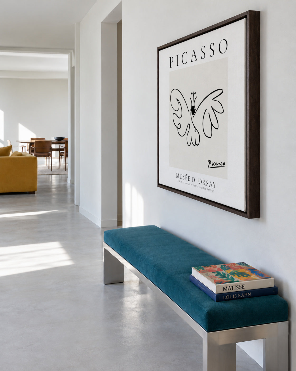 Pablo Picasso Animals Drawing butterfly II - Framed canvas in an interior