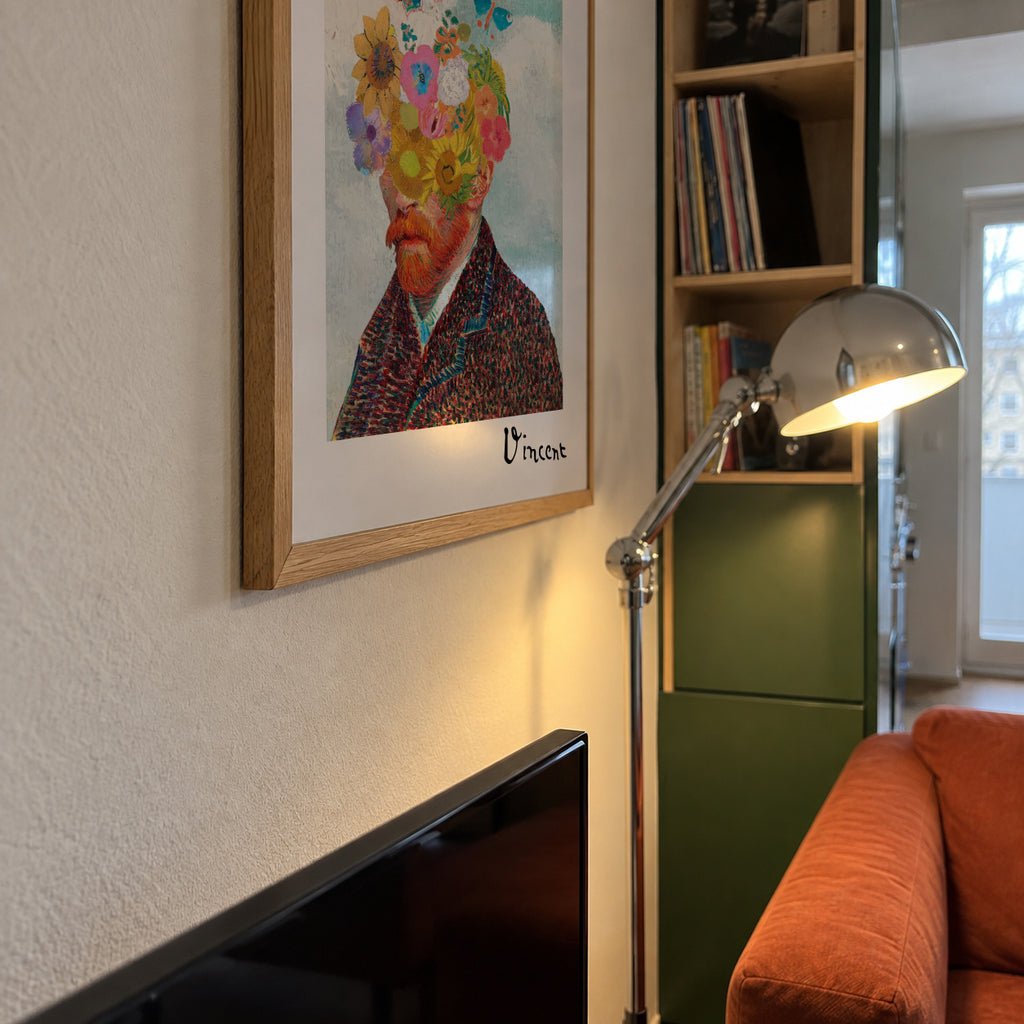 Vincent van Gogh inspired self-portrait & flower remixed - Framed poster detail
