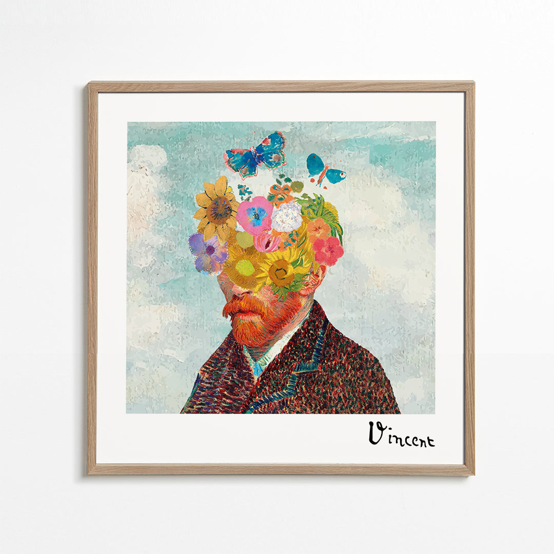 Vincent van Gogh inspired self-portrait & flower remixed - Square