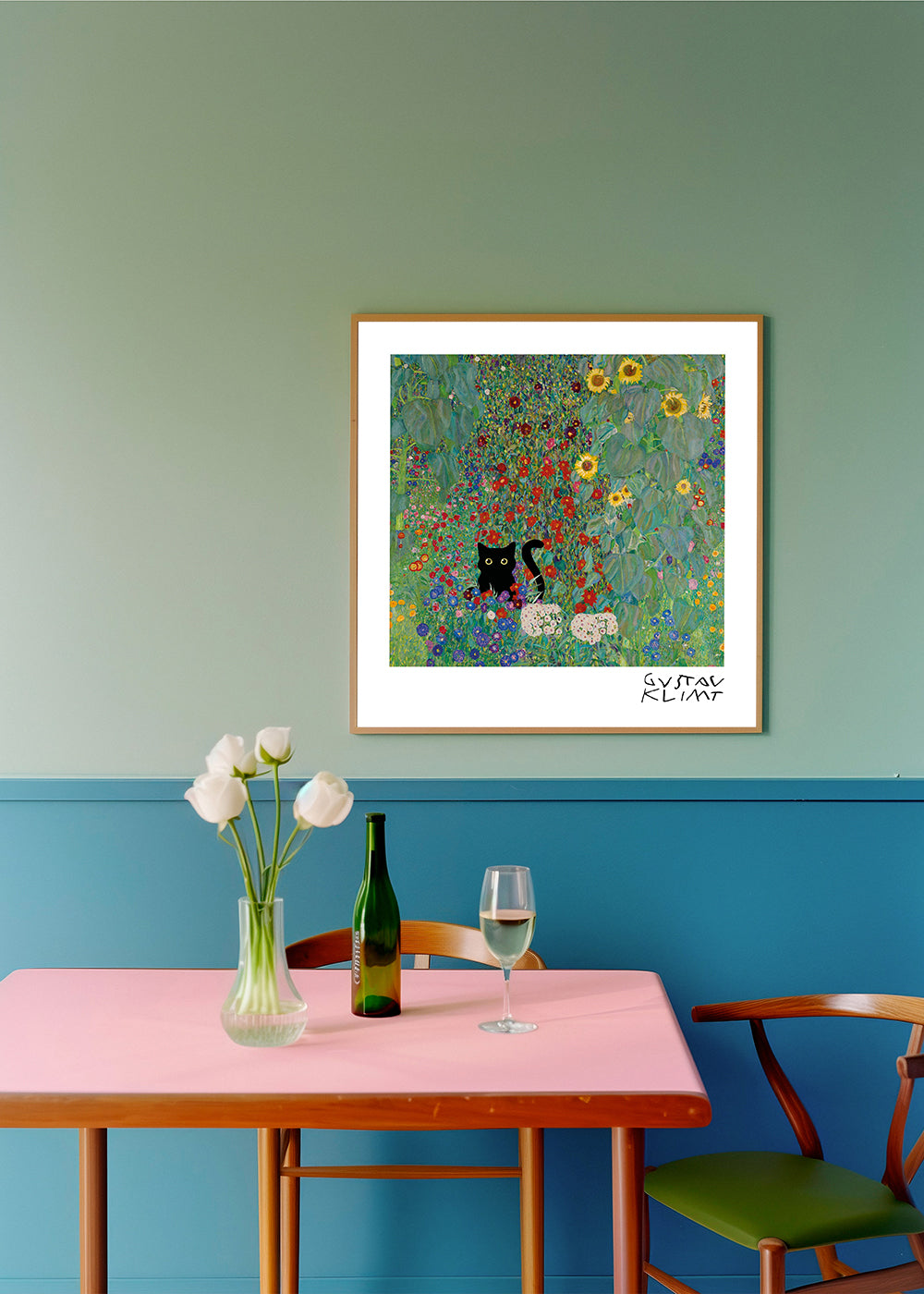 Gustav Klimt Garden Cat Print - Square
