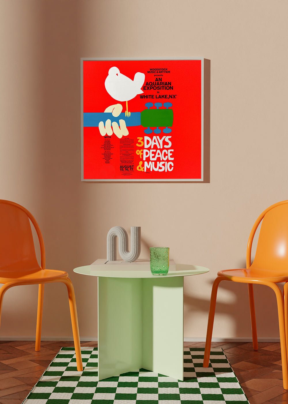 Woodstock 1969 Poster -  3 days of peace & music - Square