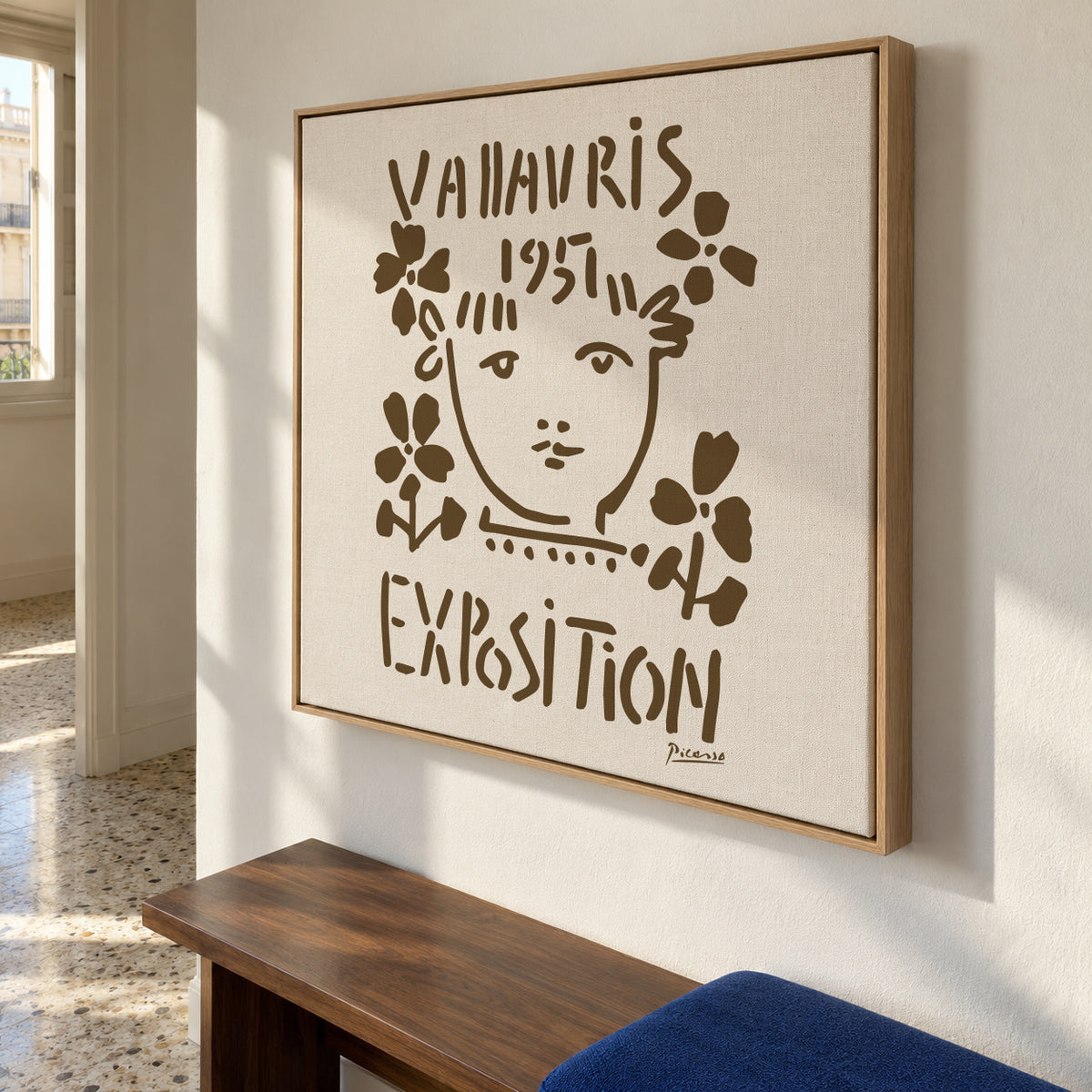 PIcasso Vallauris 1951 Exposition Poster - Square - Framed canvas in an interior
