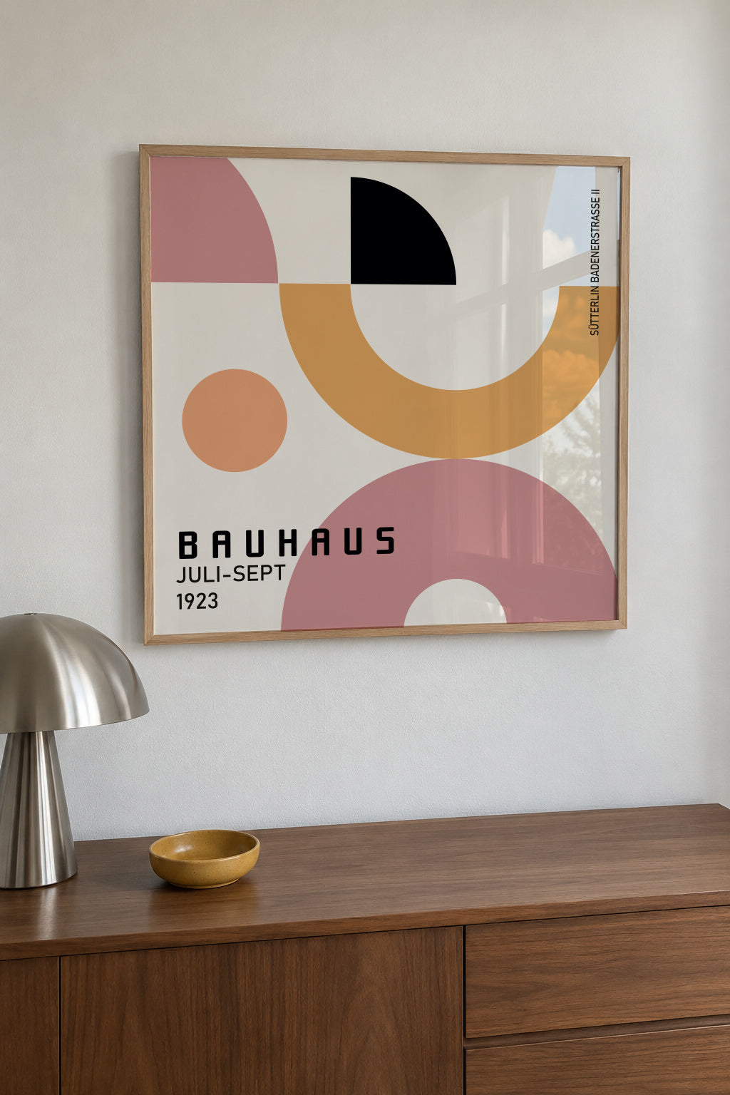COLORFUL BAUHAUS NO.1 POSTER - Square - Framed poster in an interior
