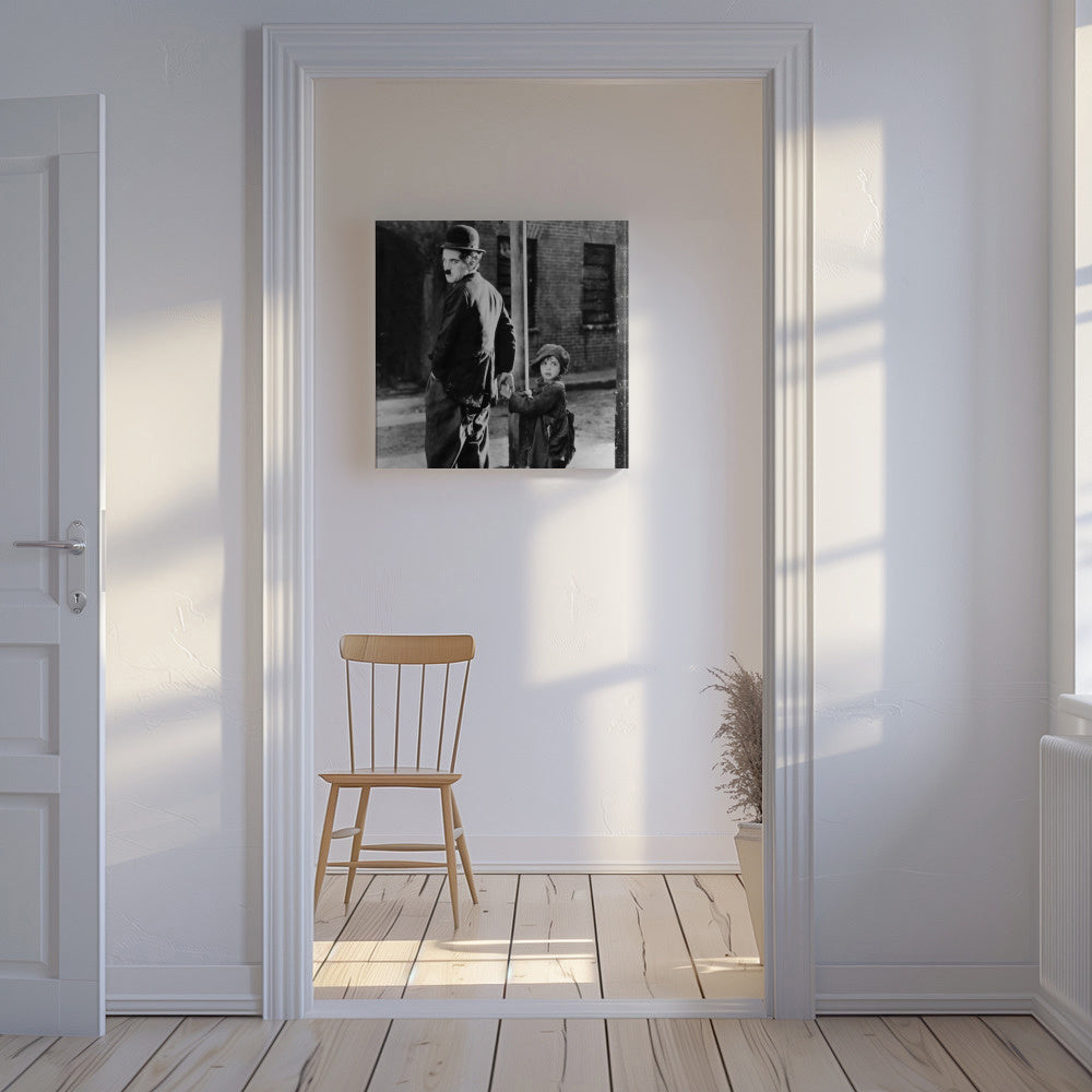 Charlie Chaplin Vintage Photograph - Square - Unframed canvas in an interior