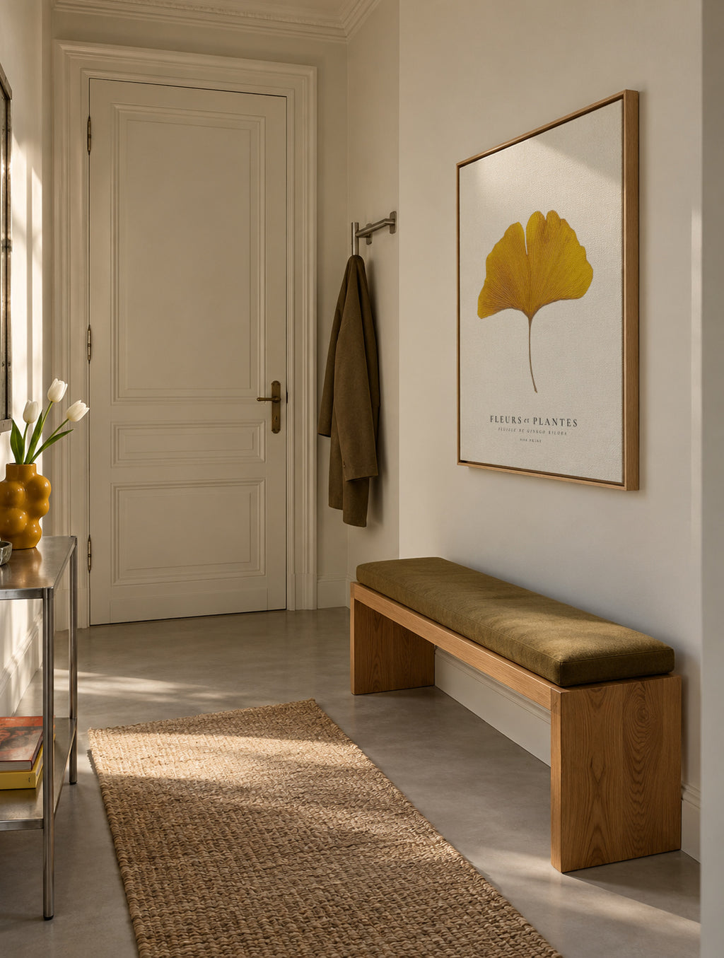 Botanical, Fleurs et plantes -Ginkgo biloba leaf - Framed canvas in an interior
