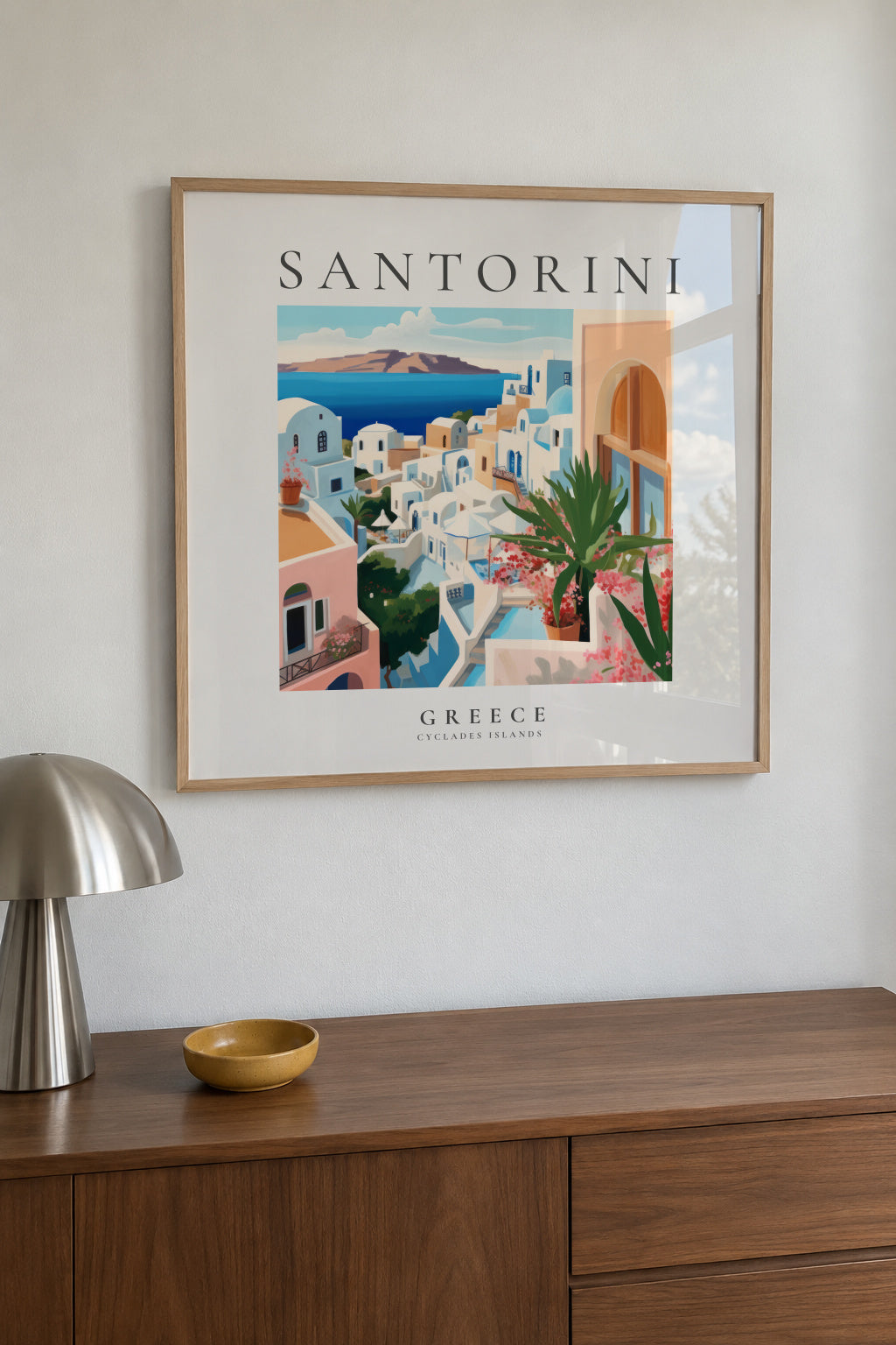 Santorini, Greece - SQUARE - Framed poster in an interior