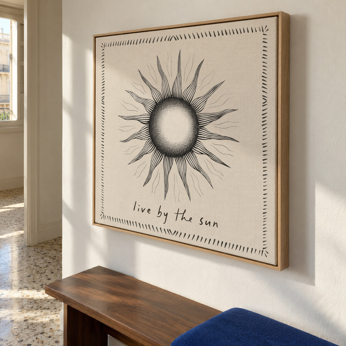 Live by the sun - SQUARE - Framed canvas in an interior