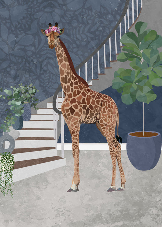 Giraffe by the stairs