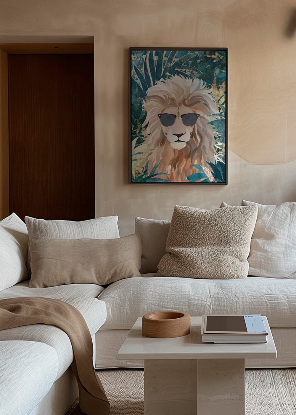 Lion in the gold and green jungle