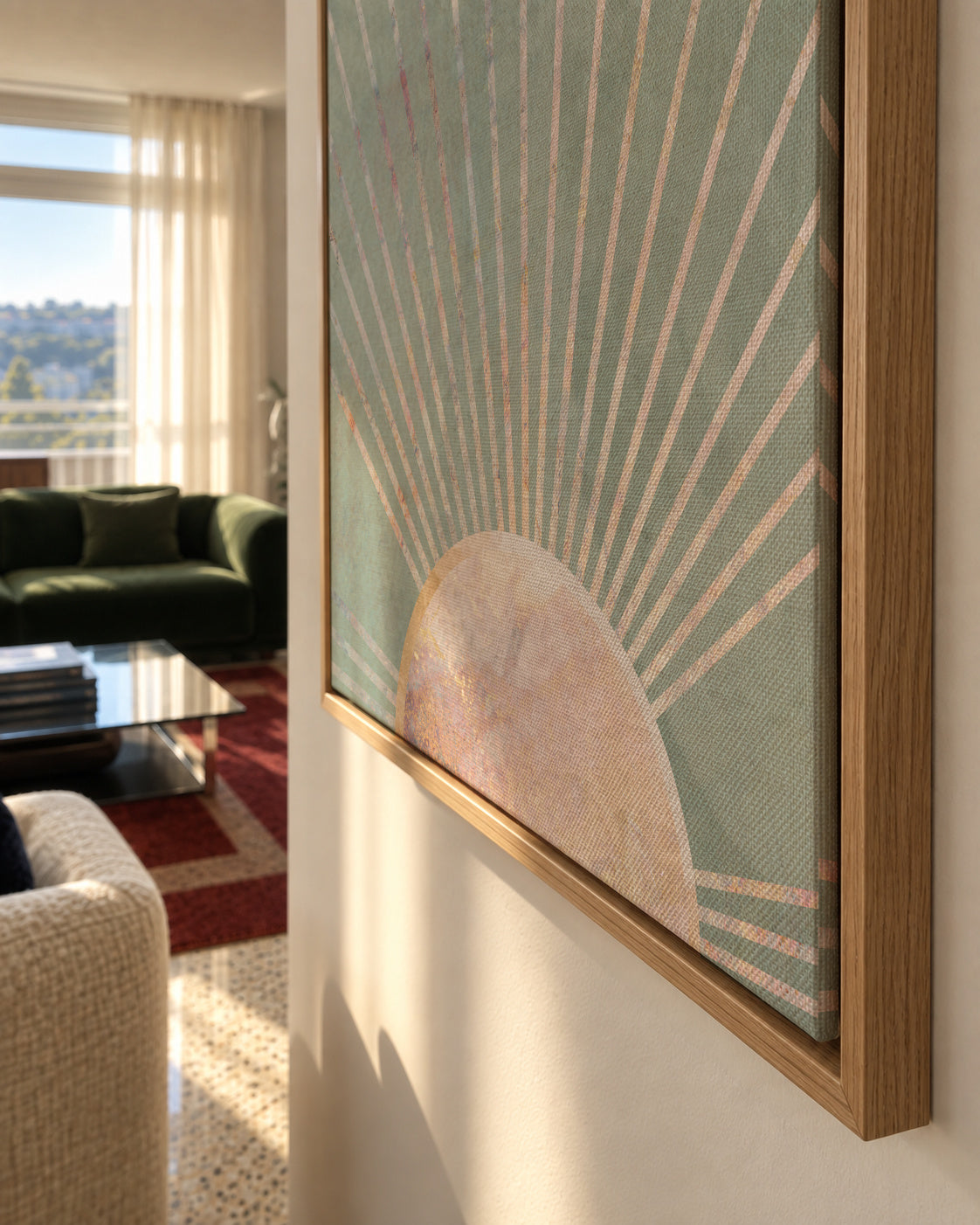 Sage green Boho Sunrise 1 - Framed canvas detail