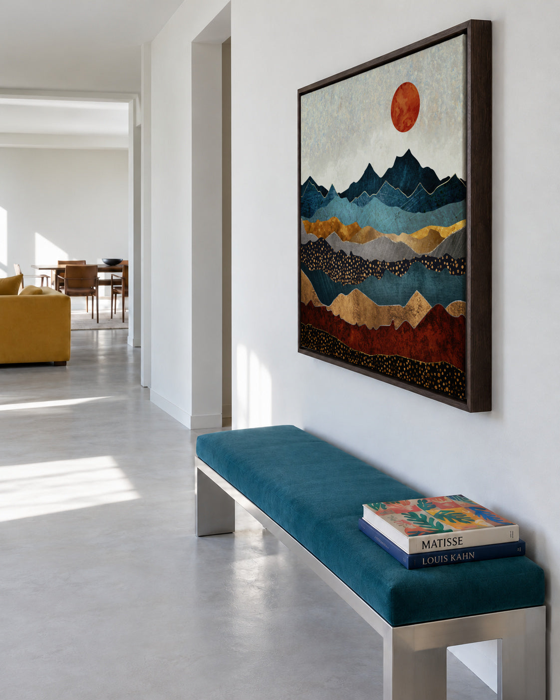 Amber Dusk Square - Framed canvas in an interior